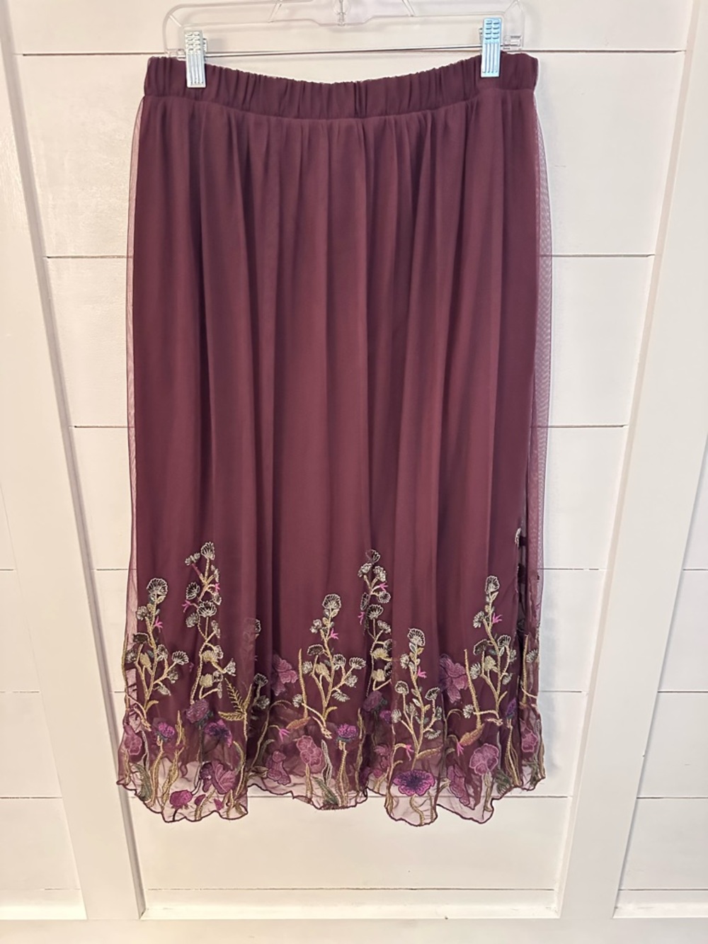 Coldwater Creek PM Embroidered floral maroon midi maxi skirt boho chic old money - Picture 3 of 14